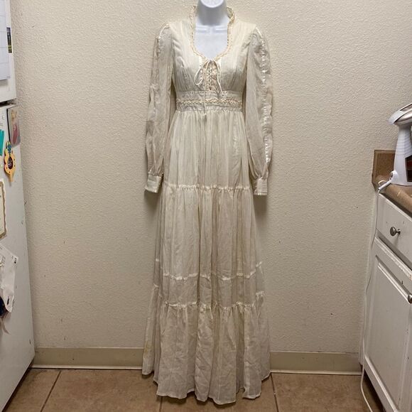 Vintage Gunne Sax Cottagecore Tie Back Maxi Dress Size 5